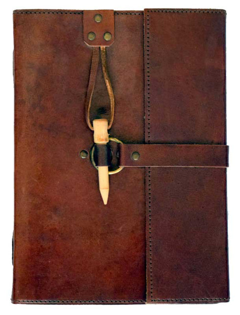 Blank Brown Leather Journal with Wood Peg Closure