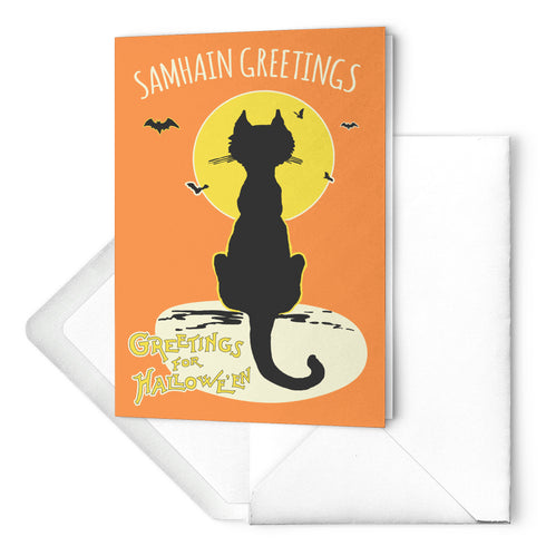 Black Cat in the Moonlight Samhain Greeting Card Sets