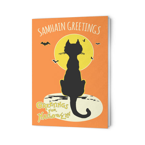 Black Cat in the Moonlight Samhain Greeting Card Sets