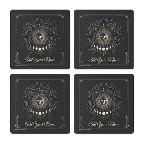 Blazing sun and moon phase soapstone coasters detail