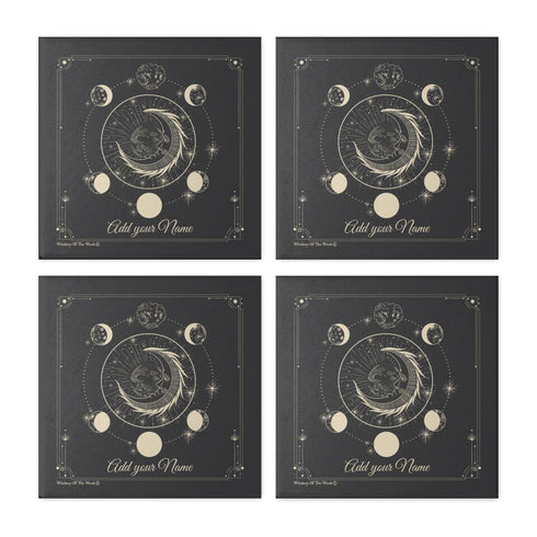 Celestial moon and moon phase stone coasters detail