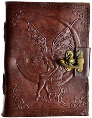 Fairy Moon Leather Journal with Blank Pages and Brass Latch