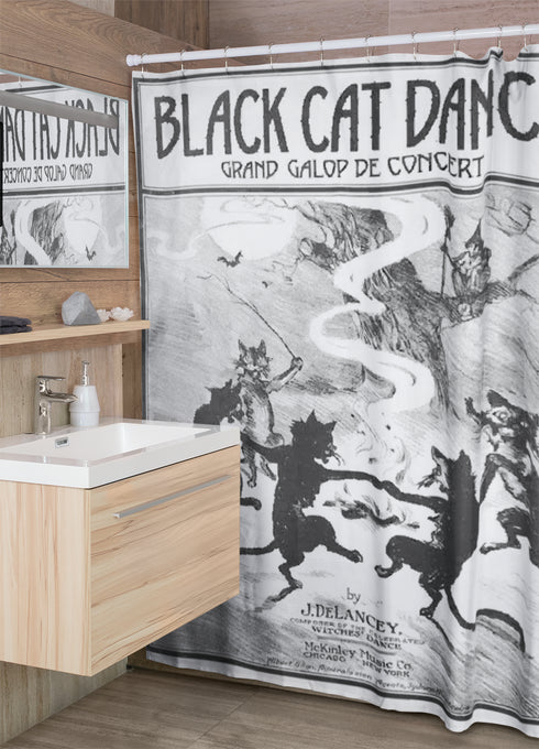 Black Cats Dancing Sheet Music Oxford Cloth Shower Curtain