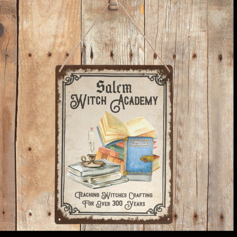 Salem Witch Academy Spell Books Metal Wall Art