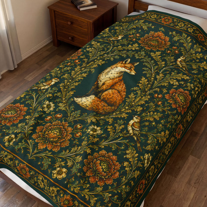 Woodland Fox Velveteen Fleece Throw Blanket