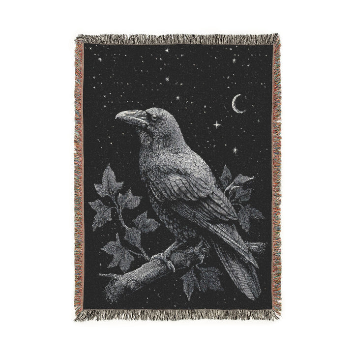 Raven Woven Blanket Black & White Jacquard Cotton Throw