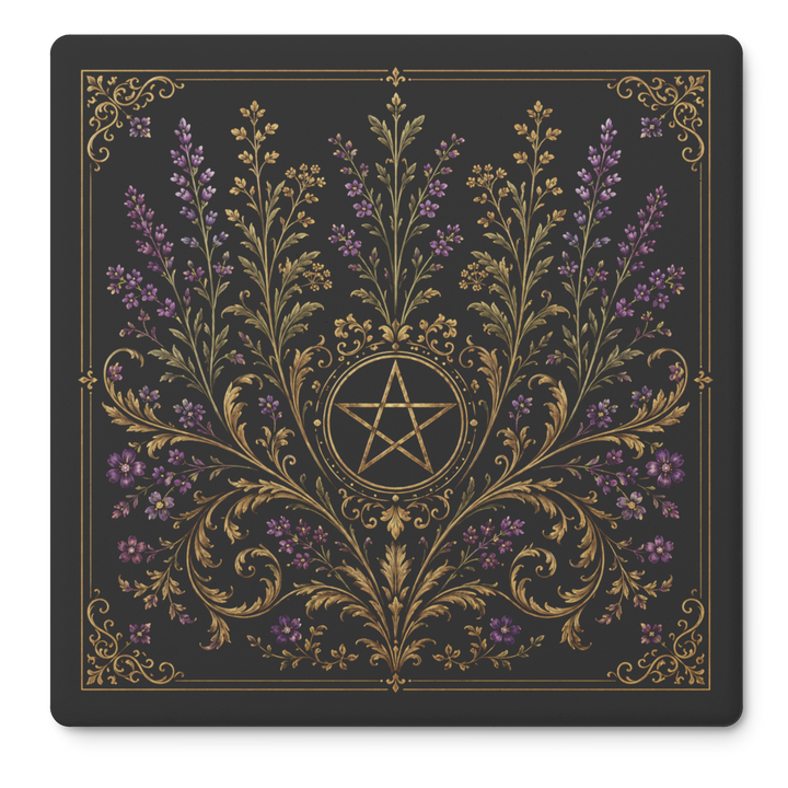 Black Lavender Pentagram Absorbent Coasters - Set of 4