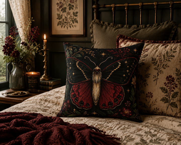Dark Moth Botanical Faux Suede Cushion Cover
