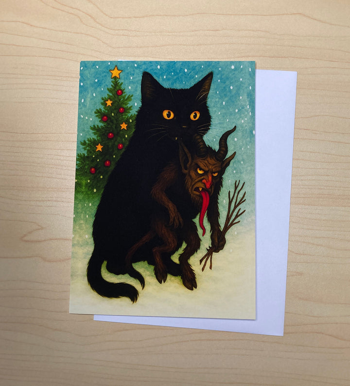 Yule Cat and Krampus Christmas Card | Icelandic Gothic Folklore